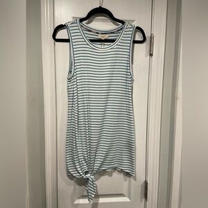 NWT Cupio Size M Aqua Blue White Stripe Tie Front stretchy Tunic Tank Top